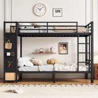 Lit superposé en métal moderne Twin XL avec étagères de rangement, tiroirs et panneau perforé, pour appartement et école, ODM/OEM disponible