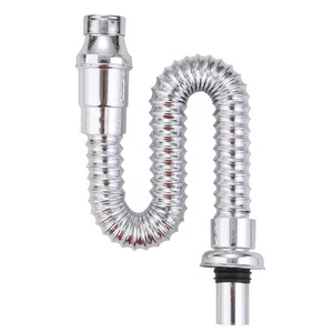 Tubo de desagüe de acero inoxidable antiolores de 84 mm curvado y roscado para lavabo con tapón desplegable - Product Image 5
