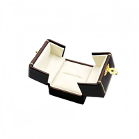 Boîte à bijoux en cuir XM D12 marron foncé à double porte, finition dorée de luxe, pour bagues, bracelets, emballage cadeau de mariage