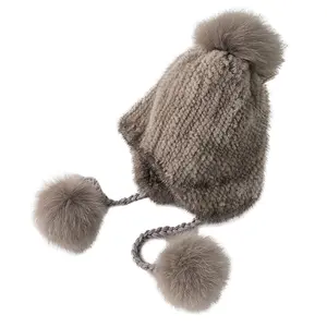 Mới Đến Mùa Đông Dày Ấm Earmuffs Beanies Phụ Nữ Bất Fox Fur Pompom Mũ