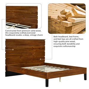 Cadre de lit plateforme moderne en bois massif, tête de lit réversible, support durable, texture naturelle, mobilier de chambre adulte - Product Image 2