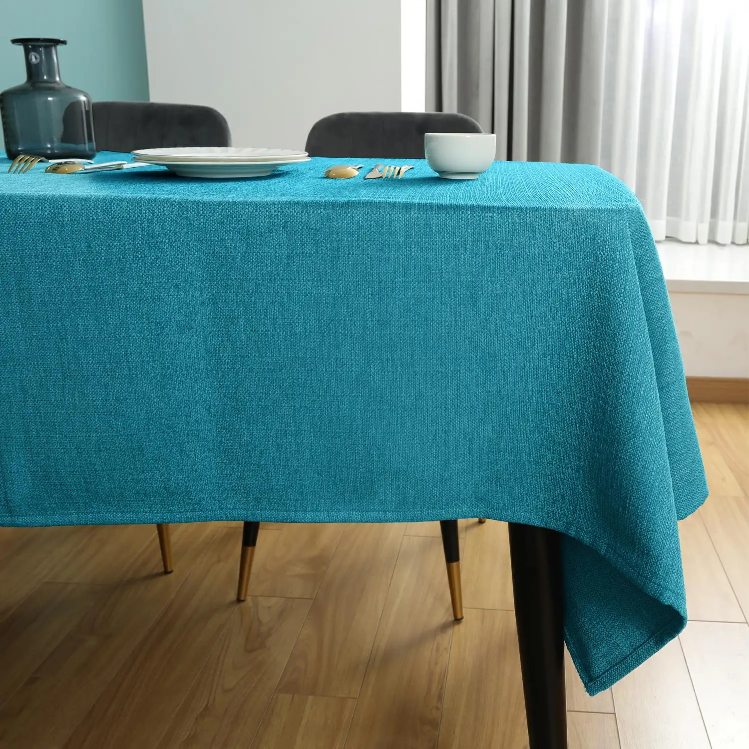 Factory Banquet Table Cloth (11 Colors) Blue Water Resistant Solid Color Faux Linen Restaurant Advertisement Tablecloth
