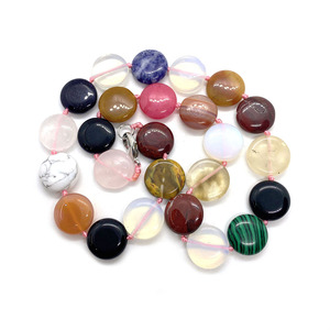 Grandes variétés pas cher plat rond pièce de monnaie gemme perlé noeud colliers bijoux avec résultats en alliage, longueur 45cm 17.5" - Product Image 3