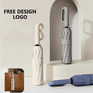 Parapluie pliant moderne en fibre de verre avec impression personnalisée, ouverture entièrement automatique, portable, avec poignée à boucle, idéal pour les voyages et les affaires. - Product Image 1