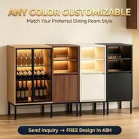 Buffet personnalisé avec armoire à vin, portes vitrées, étagères rétroéclairées par LED, porte-bouteilles suspendu, rangement horizontal pour bouteilles, moderne, OEM ODM