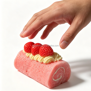 Fidget Squishy en silicone TPE 10 cm en forme de fraise pour gâteau roulé, jouet alimentaire anti-stress pour adultes et enfants, pour la maison et le bureau, solide, sans liquide - Product Image 3