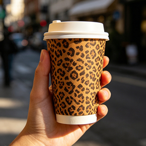 Custom Logo Leopard Print Double Wall Paper <b>Cups</b> 10/12/16oz Eco Friendly Ins Style <b>Disposable</b> Hot Coffee <b>Cups</b> with Lids - Product Image 3
