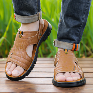 Sandales de plage en cuir souple pour hommes, semelle épaisse, antidérapantes, plates, à enfiler, tailles jeunes 40 41 42 43 44 45 46 47 48 49 50 - Product Image 3