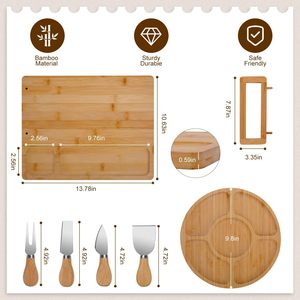 Ensemble de planches à fromage en bambou rectangulaires de 13,78 pouces avec 4 ustensiles, planche à découper multifonctionnelle pour servir fruits et pain - Product Image 1