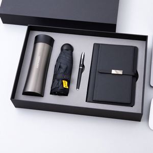 4 in 1 Business VIP Branded Luxury Corporate Gift Promotion Leather Journal Gift Set With Logo Vacuum Cup <b>Notebook</b> With Umbrella - Product Image 1