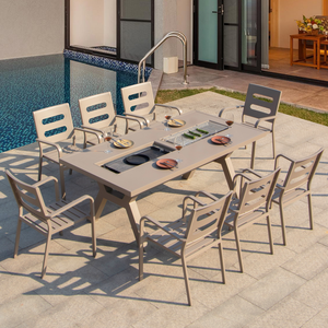 Design moderne Table <span class=keywords><strong>de</strong></span> barbecue pour l'extérieur Combo charbon <span class=keywords><strong>de</strong></span> bois et gril électrique Unité <span class=keywords><strong>de</strong></span> cuisson tout-en-un Table à usage multiple - Product Image 4