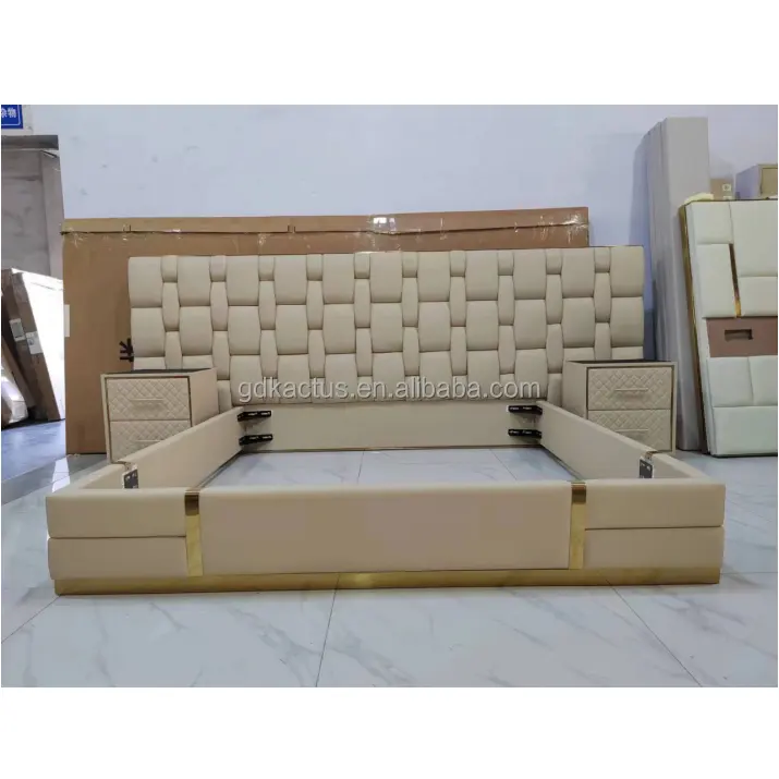 Роскошный Королевский размер современная итальянская кожаная кровать дизайнерская мебель набор мягкой роскошной кровати