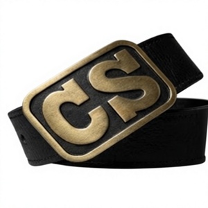 Hebilla de Cinturón Rectangular Estilo Vintage CS con Correa de Cuero Negro Genuino - Herrajes Metálicos Duraderos para Colección Histórica - Product Image 2