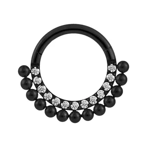 Cz Glitter Zircon Set Beads Scalloped Nose Rings Piercing Jewelry Supplier Stainless Steels Hinged Segment Clicker Ring Septum