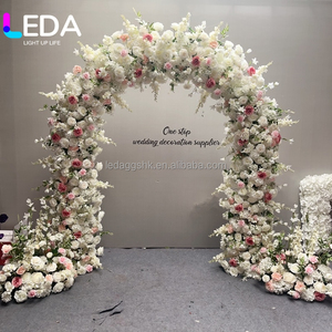 ซุ้มดอกไม้ประดิษฐ์ผ้าไหมสีชมพูและสีขาวขนาด 8 ฟุต รุ่นขายดีของ LEDA สำหรับตกแต่งงานแต่งงานและงานอีเว้นท์ - Product Image 1
