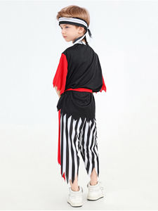 Costume da Cosplay da pirata a righe di carnevale Costume da pirata da ragazzo con cintura e fascia vestiti da festa pirata - Product Image 2