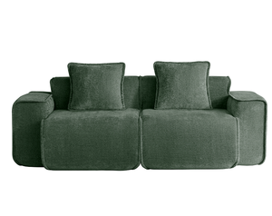 Canapé sectionnel moderne en velours vert avec dossier capitonné, pieds en bois et fonctions inclinables pour salon - Product Image 4