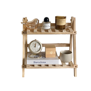 Wholesale Modern Eco-Friendly <b>Solid</b> <b>Wood</b> Double Tier Standing Type Storage Display Rack for Kitchen or <b>Desk</b> Use - Product Image 3