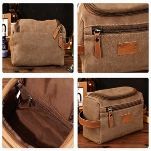 Sac de toilette en toile et <span class=keywords><strong>cuir</strong></span> de luxe avec logo personnalisé, organiseur de rasage pour <span class=keywords><strong>homme</strong></span>, sac cosmétique minimaliste, sac de voyage imperméable - Product Image 4