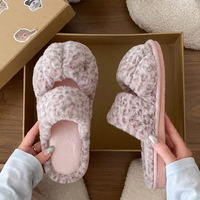 Chaussons d'intérieur pour femme, toutes saisons, à motif léopard, doublés velours, respirants, antidérapants, chauds, silencieux, style demi-Baotou, design patte de chat