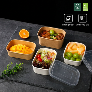 Caja de Papel Kraft Biodegradable a Prueba de Fugas con Tapa Antivaho de 300 g/m², Apta para Alimentos, Certificada, Desechable, Comercial, para Ensaladas y Bocadillos - Product Image 1