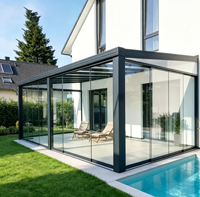 Expédition rapide d'usine, kit de véranda en aluminium avec cadre en verre trempé noir et blanc, pergolas et gazebos d'extérieur