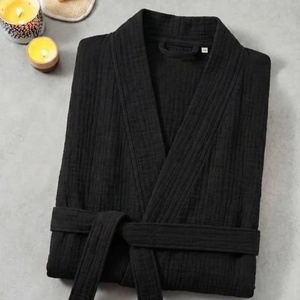 Accappatoio Premium in Mussola di Cotone a 4 Strati Nero 100% Cotone Traspirante Morbido Unisex Leggero ad Asciugatura Rapida per Uomo - Product Image 1