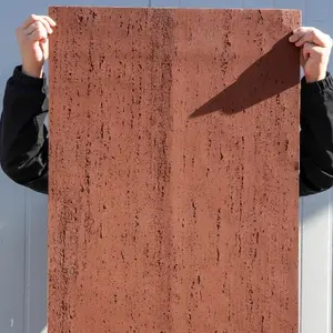 حجر أحمر صناعي صلب كسوة داخلية وخارجية حجر ترافرتين مرن سهل التركيب لوحة حائط فندقية للزينة