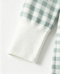Turkuaz Kareli Baskılı Desenli Ön Logolu Örme YKK Fermuarlı Bebek Pijama Takımı Tulum Gecelik Özelleştirilmiş Hizmet ile - Product Image 3