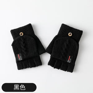 Özel kış sıcak tutmak siyah yün  eldivenler örme dokunmatik ekran parmaksız eldiven - Product Image 5