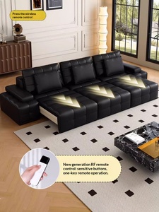 Sofá Cama Eléctrico Minimalista Italiano <span class=keywords><strong>Bugo</strong></span> de Cuero Genuino, Funcional, de Una Plaza, con Parte Superior Telescópica Plegable, de Piel de Vaca, para Sala de Estar - Product Image 3