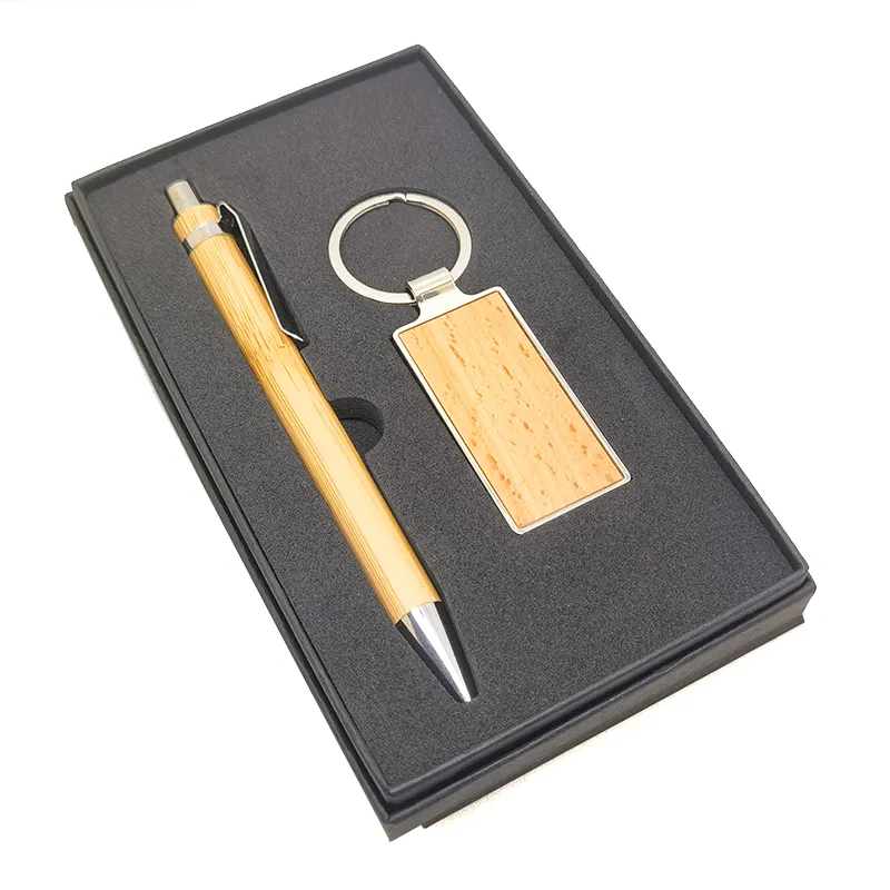 Özel promosyon kurumsal hediye seti lüks iş kurumsal Metal ve ahşap kalem anahtarlık kutusu hediye setleri
