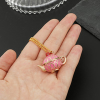 Nouveau collier pendentif ouvrable en émail théière rose |   Pendentif tasse de thé à longue chaîne pour femme, bijoux de mode, vente en gros, cadeau en stock