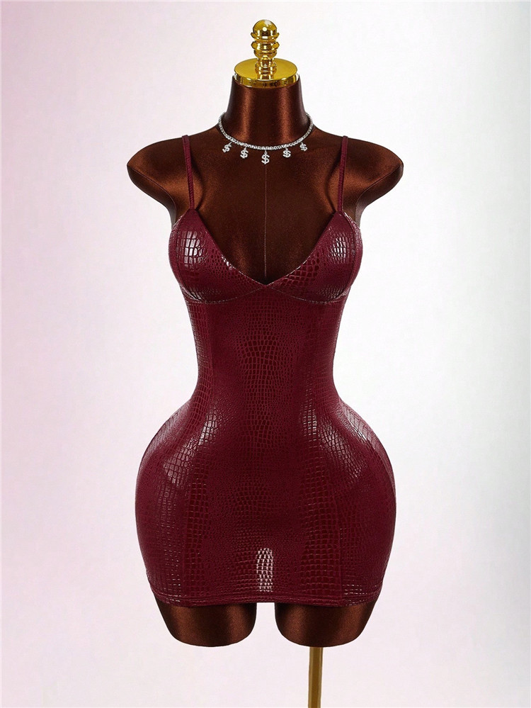 red snake print slogan binded detail clear strap bodycon dress Red Snake Print Dress