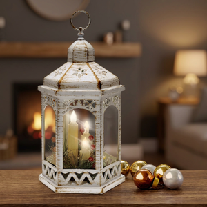 Waterproof Metal Lantern with Aurora Glow Handmade Die-Cut Design Eco-Friendly Christmas Home Decor - Product Image 1