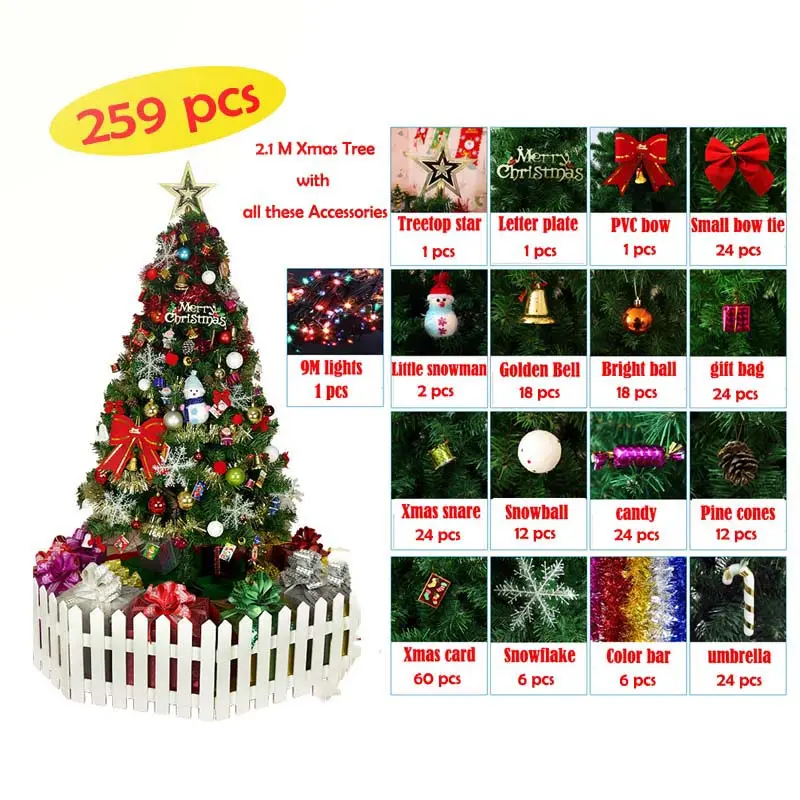 259 Stks/set Voorverlichte Kerstboom Met Echte Dennenappel Indoor Kerstbomen Met De Meeste Kerstversiering Set