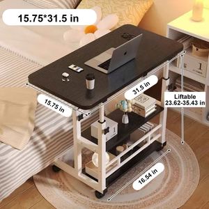 Table de chevet pliable et réglable en hauteur pour hôpital et famille, bureau mobile pour ordinateur portable avec rangement, MDF+Métal 60-90CM - Product Image 3