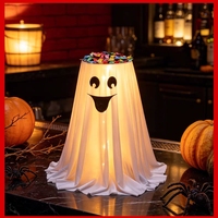 Decoración de tela para entrada o porche con fantasma LED brillante y adorable para exhibir dulces en Halloween, ideal para la colección de dulces.