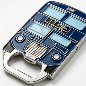 Décapsuleur en métal Bus de Londres, émail bleu, plaqué argent, souvenir, cadeau - Product Image 6