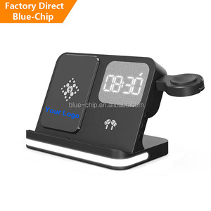 Bán Buôn Bộ Sạc Điện Thoại Mới Bộ Sạc Adapter Đa Chức Năng Đồng Hồ Báo Thức 15W Nhanh Chóng Sạc LED Ánh Sáng Ban Đêm Sạc Không Dây - Product Image 1