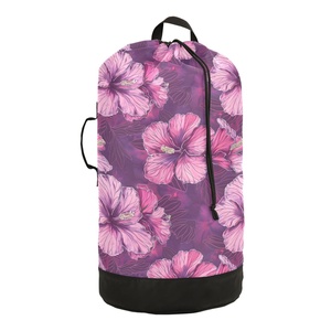 Bolsa de Lavandería Plegable de Nailon con Estampado de Flor de Hibisco, Cesto para Ropa Sucia, Mochila de Lavandería con Logotipo Personalizado - Product Image 1
