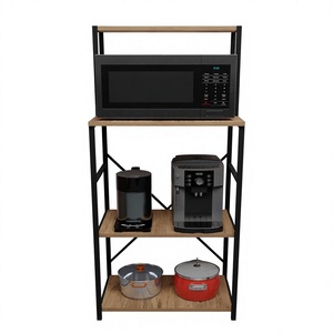 Étagère de cuisine multifonctionnelle pour micro-ondes, support étanche et durable en aggloméré et métal, installation facile, rangement portable - Product Image 1