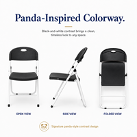 Chaise pliante style Panda, couleur noir et blanc, siège ergonomique en plastique moulé par injection, structure en acier, chaise portable pour intérieur et extérieur