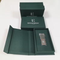 Emballage en tissu vert cadeau RTS photographie de mariage présentation cristal USB Flash pilote mariage émeraude lin boîte USB