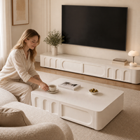 Meuble TV sur pied blanc de style italien, meuble de divertissement, table de salon, meuble TV de luxe en bois