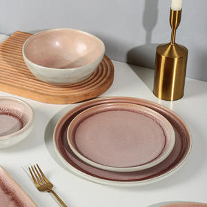 Juego de Platos y Tazones de Cerámica Ecológicos de Lujo Ligero, Serie Rojo <span class=keywords><strong>Granate</strong></span> Retro, para Comida Occidental y Frutas - Product Image 1