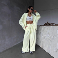 Ensembles de survêtements printemps pour femmes : sweat à capuche zippé et pantalon de jogging coupe ample – Tenue de sport athleisure 2 pièces