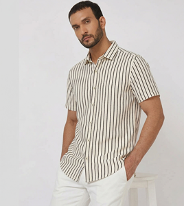 Camisa de Lino a Rayas para Hombre, Corte Ajustado, Informal, para Verano, Transpirable, Manga Larga, Calidad de Exportación, Proveedor al por Mayor - Product Image 1