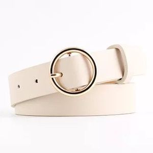 最新デザインカスタムシンプルゴールドラウンドメタルサークルバックル女性PUレザーベルト - Product Image 6