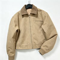 Veste de travail d'hiver pour homme en toile, style vintage, en jean délavé, réversible, épaisse, marron, avec col contrastant, fermeture éclair et doublure matelassée